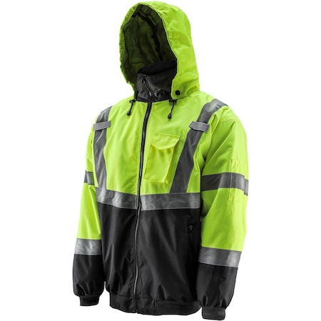 Lift Safety Hi-Vis Bomber Jacket, 100% Polyester 300D Oxford, Class 3 Type R, Yellow/Black, L AVB-17HVKL